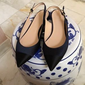 JCREW DARK PACIFIC SATIN SLINGBACK FLATS NWOT